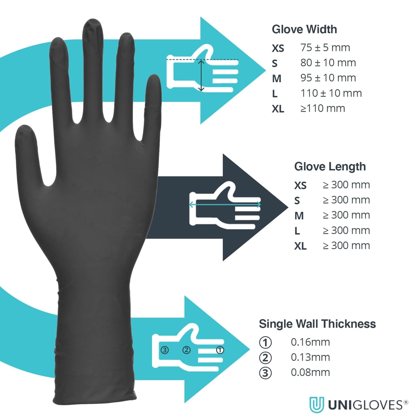 Unigloves Select Black Latex Gloves - Powder Free Disposable Gloves for Beauty, Piercing and Tattoo Artists - Box of 100 Gloves, Black, Medium (GT0023)