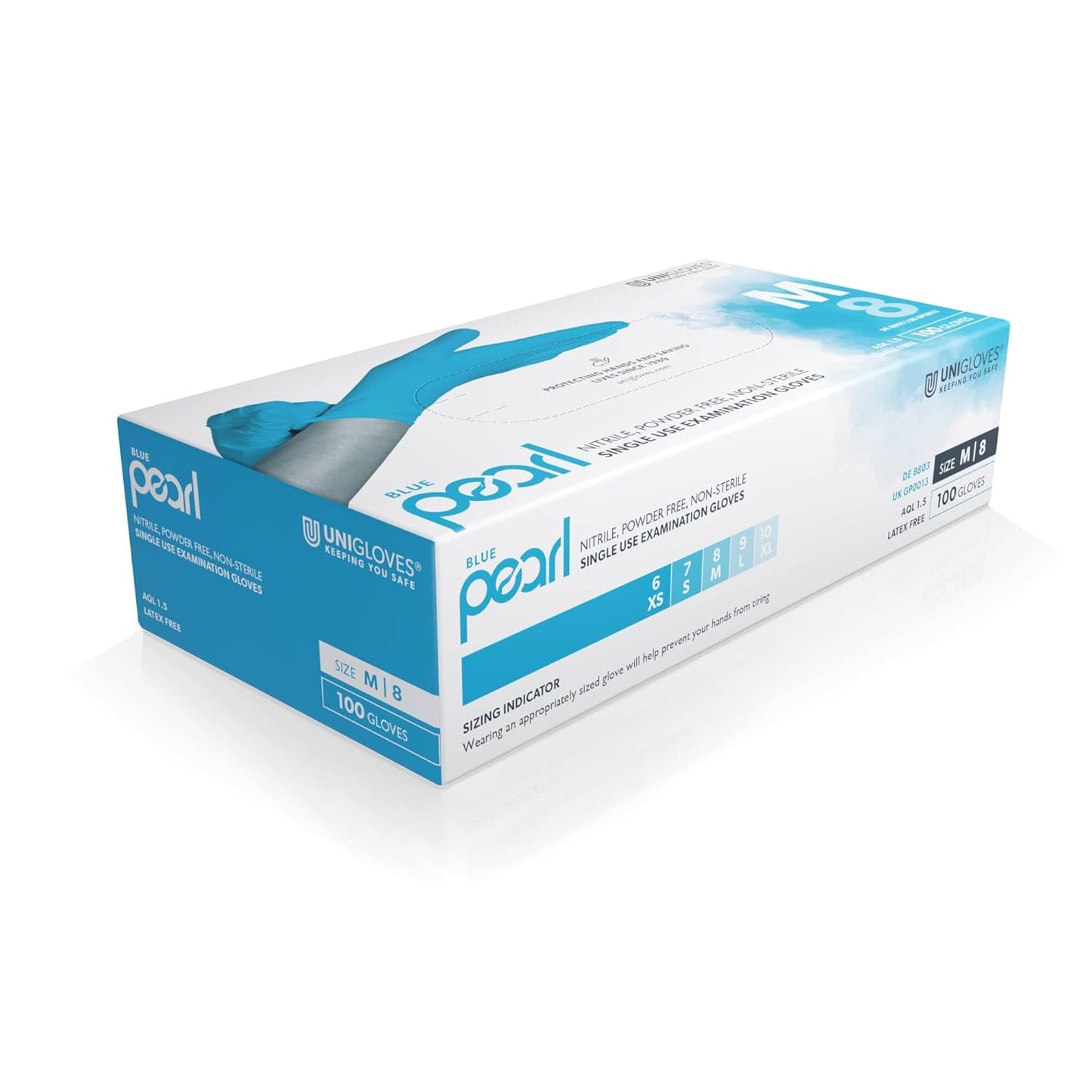 Unigloves Blue Pearl Nitrile Examination Gloves - Multipurpose, Powder Free and Latex Free Disposable Gloves - Box of 100 Gloves, Blue, Large (GP0014)