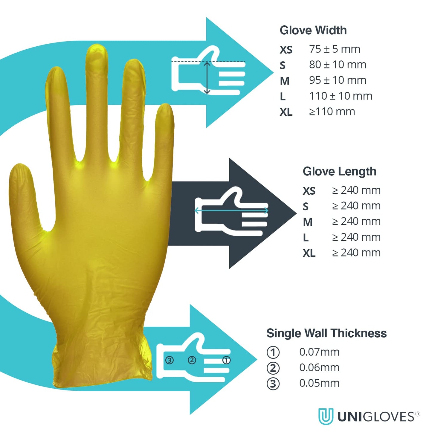 Unigloves Unicare Vinyl Disposable Gloves - Multipurpose, Powder and Latex Free Examination Gloves - Box of 100 Gloves, Yellow, Small (GS0102)