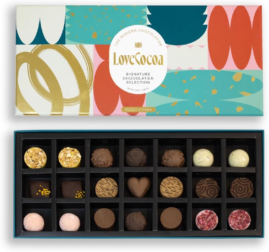 Love Cocoa Signature Chocolate Box - Luxury Gift Box of 21 Chocolates, 11 Assorted Flavours, 250g - Perfect For Birthdays, Anniversaries, Christmas, Easter & Gifts