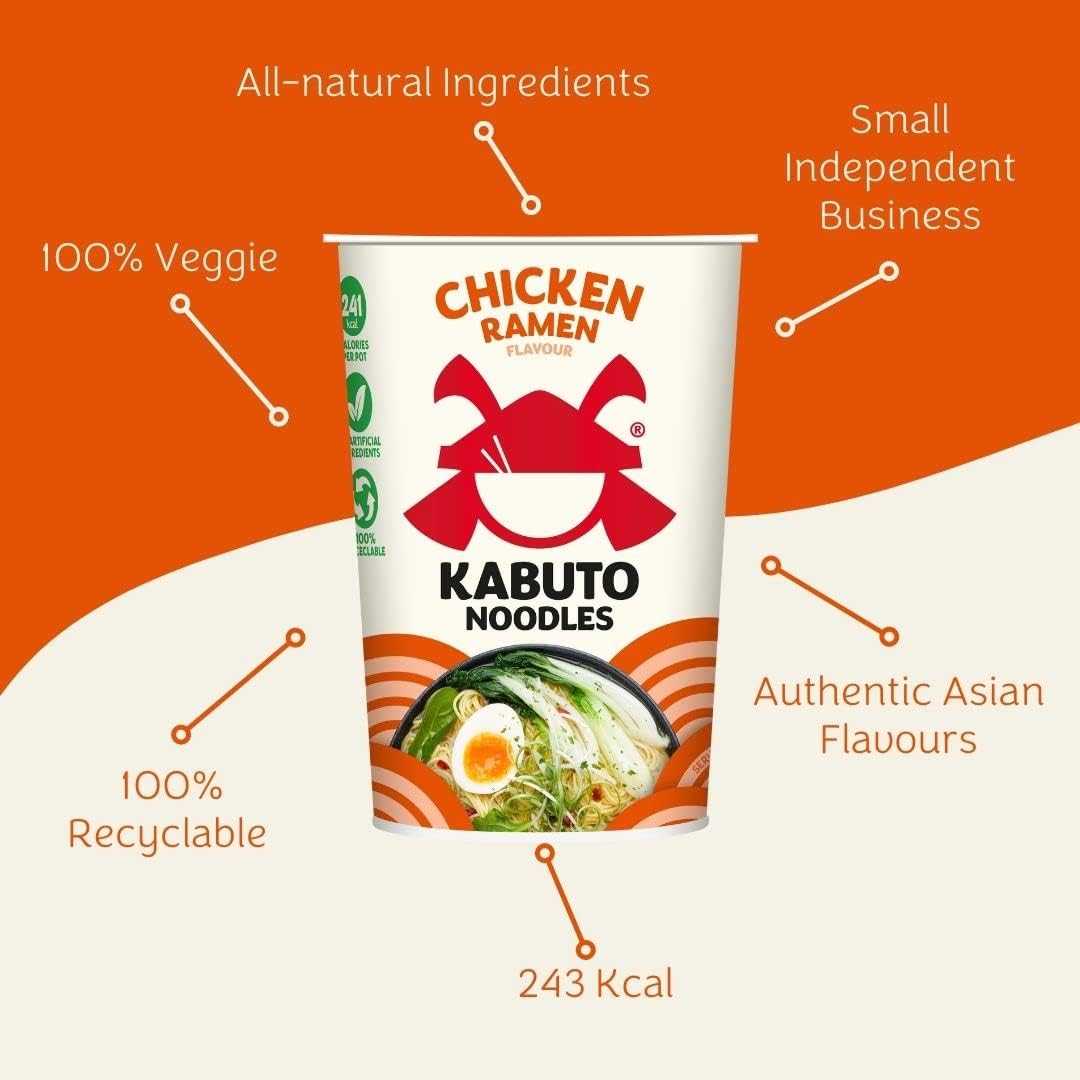 Kabuto Noodles | Chicken Ramen Flavour Instant Noodles | Pack of 6 x 65g Instant Pots