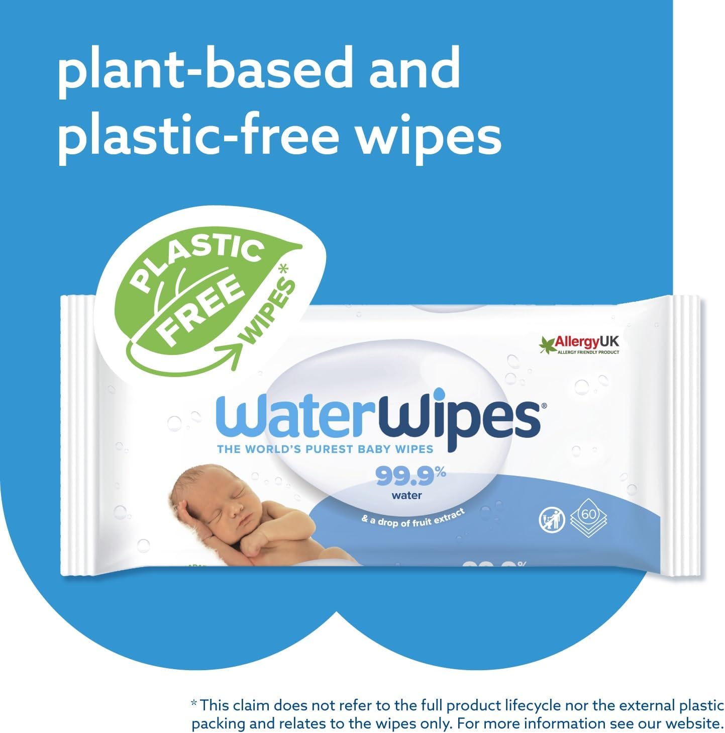 WaterWipes Plastic-Free Original Baby Wipes, 360 Count (6 packs), 99.9% Water Based Wipes, Unscented for Sensitive Skin