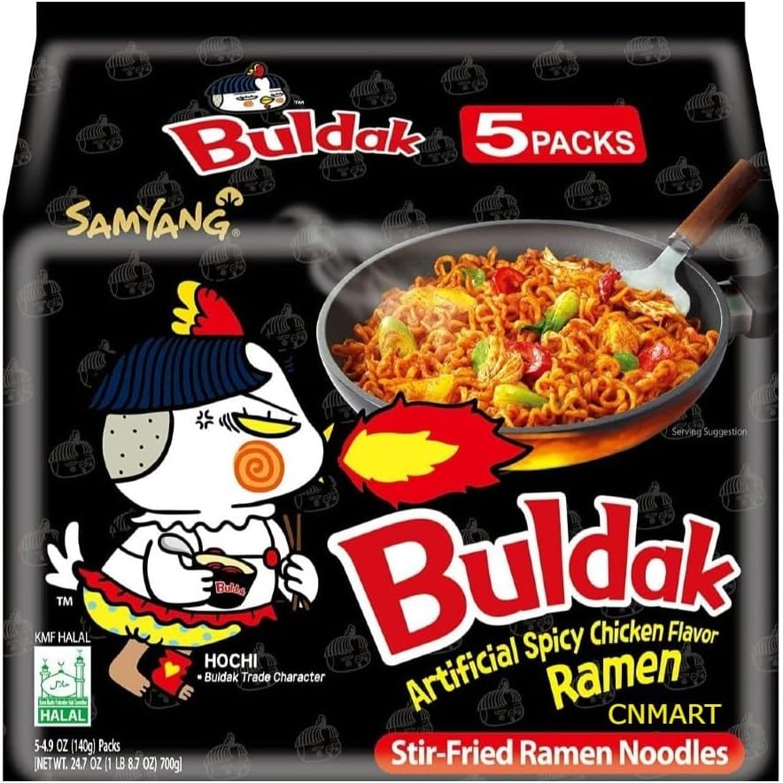 CNMART Korean SY Hot Chicken Ramen Dried Buldak Noodles Bundle Halal 140g (Pack of 10)