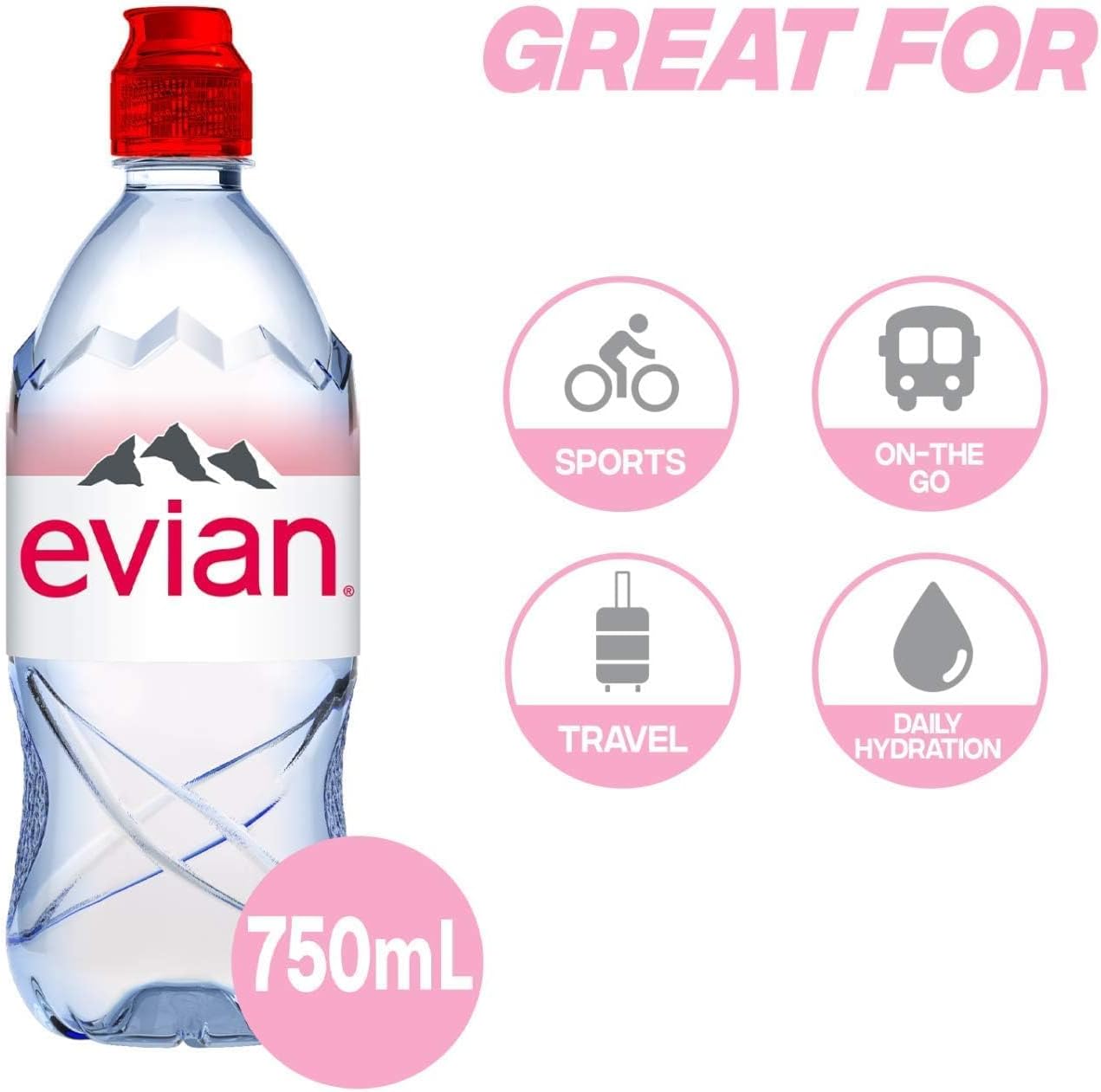 Evian Still Sports Action Natural Mineral Water 750ml (Pack of 12)