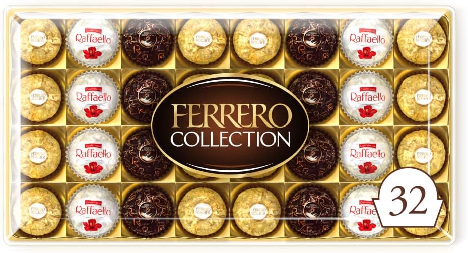 Ferrero Collection Pralines, Christmas, Chocolate Gift, Gifts for Women and Men, Assorted Rocher, Coconut Raffaello and Dark Chocolate Rondnoir, Box of 32 (359g)