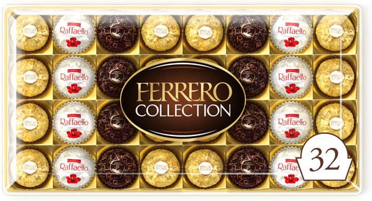 Ferrero Collection Pralines, Christmas, Chocolate Gift, Gifts for Women and Men, Assorted Rocher, Coconut Raffaello and Dark Chocolate Rondnoir, Box of 32 (359g)
