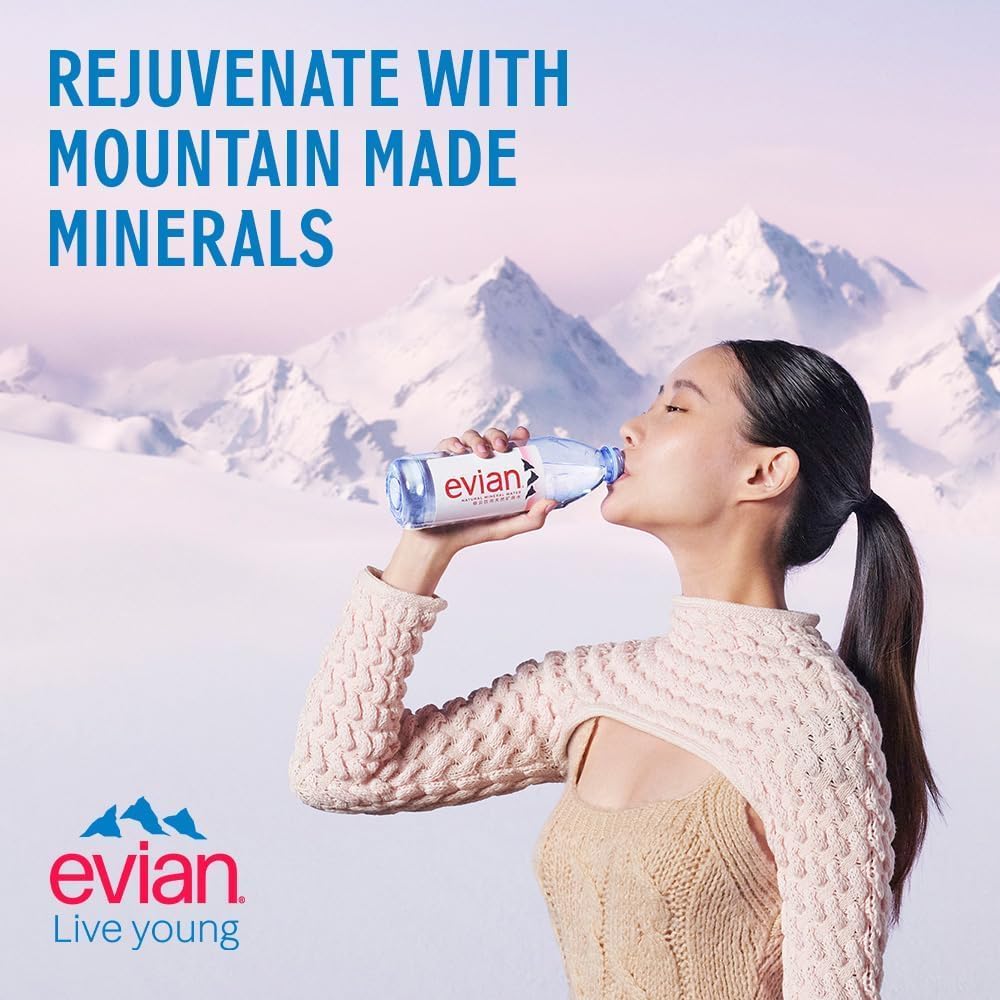 E-vian water | Natural Mineral-Rich Water from the French Alps | Refreshing Hydration On-the-Go | 500ML Bottle | Pack of 24 | Whole Case