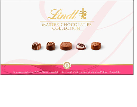 Lindt Master Chocolatier Collection - 31 Assorted Milk, Dark and White Chocolates, Large Box, 320g - Gift Present or Sharing Box - Valentine's Day, Birthday, Celebrations, Congratulations