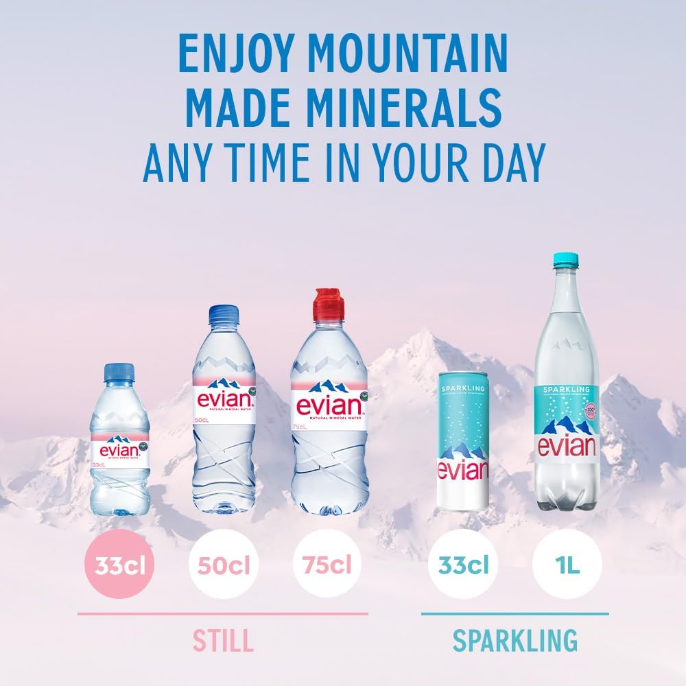 Evian Still Natural Mineral Water, 12 x 330 ml