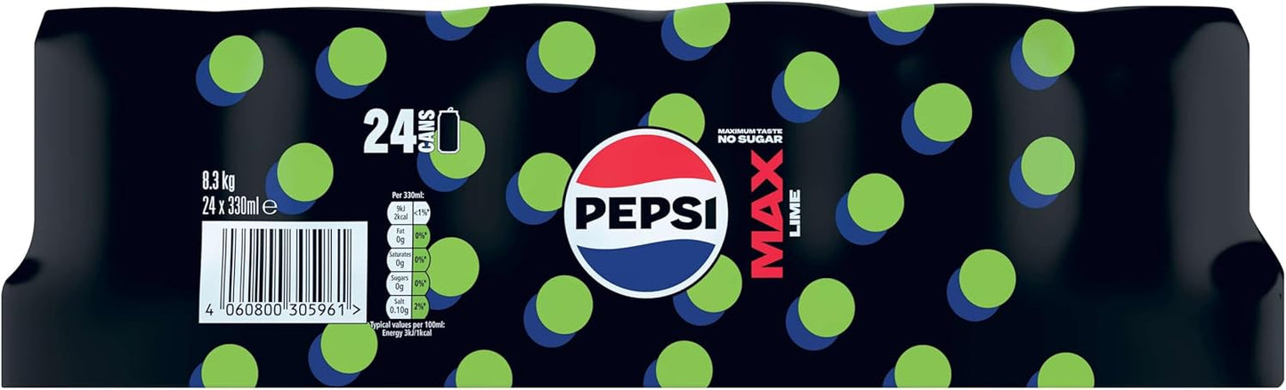 Pepsi Max Lime No Sugar Cola Cans 24 x 330ml