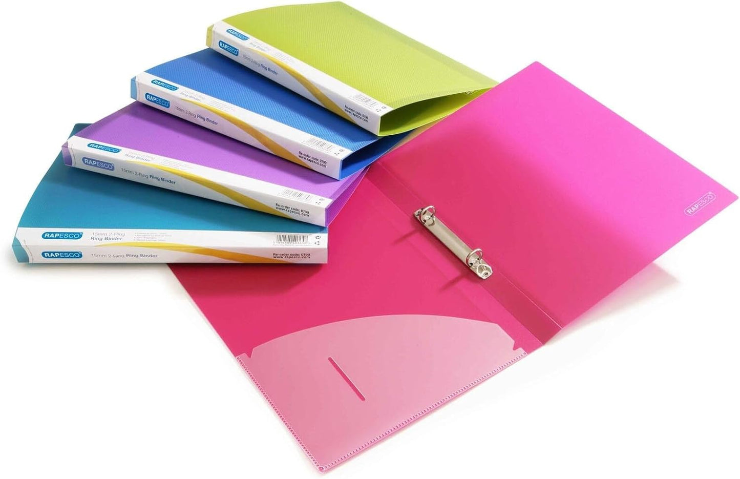 Rapesco 0799 2-Ring Binder, 25 mm Spine, A4, Assorted Colours, Pack of 10