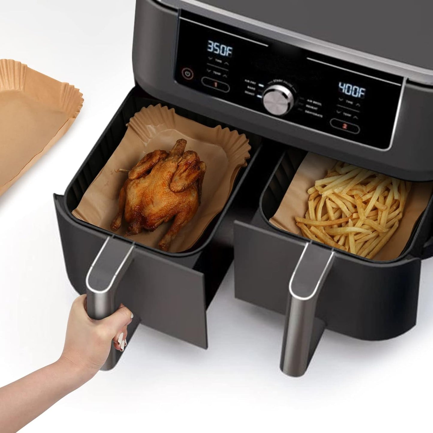 120Pcs Air Fryer Liners for Ninja Dual, Stone TH Disposable Airfryer Parchment Paper Liners Accessories Compatible with Ninja AF300UK AF400UK SL400UK AF500UK, Other Dual Zone Air Fryer