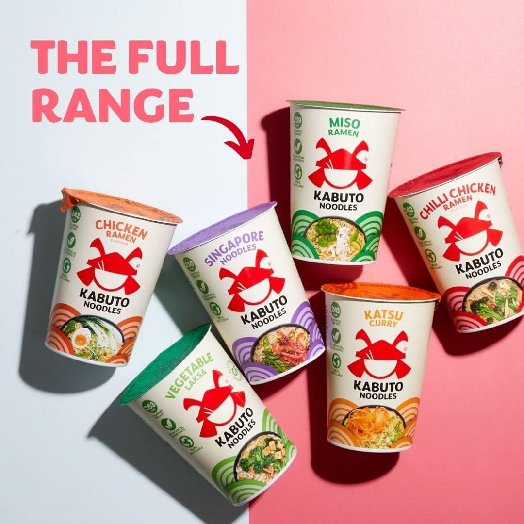 Kabuto Noodles | Chicken Ramen Flavour Instant Noodles | Pack of 6 x 65g Instant Pots