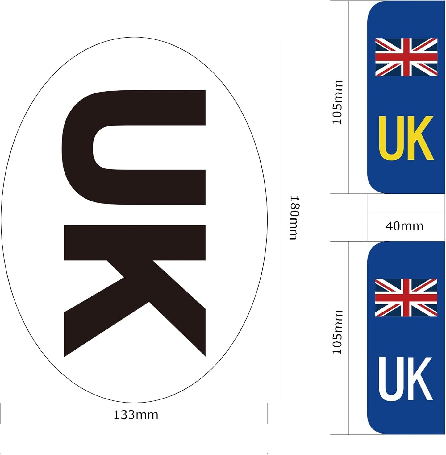 BEEWAY UK Car Stickers for Europe - 2x UK Oval + 4x Number Plate Stickers - Gloss Laminated, Self-adhesive Vinyl Sticker for Cars, Vans, Trucks Driving in European after Brexit GB