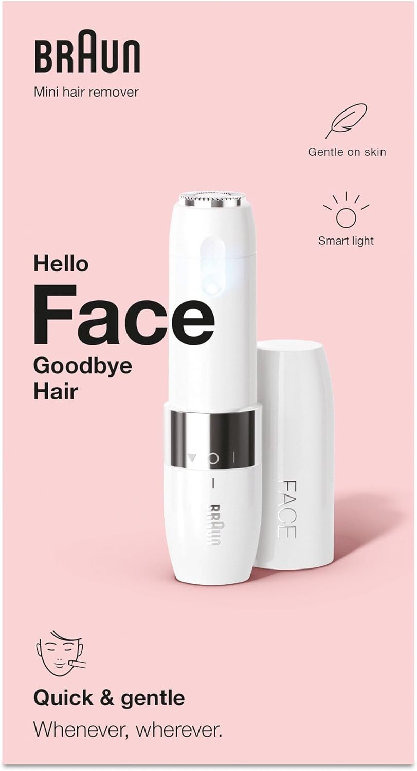 Braun Face Mini Hair Remover, Facial Hair Remover for Women Mini-Sized Design For Portability, Efficient Facial Hair Removal Anytime, Anywhere, With Smart Light, Gifts For Women, FS1000, White