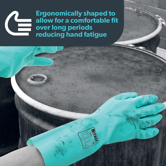 Nitrex 613 Chemical Resistant Safety Gloves, Bag of 10 Pairs, Size 6 - Flock Lined Nitrile Chemical Resistant Gauntlet Gloves Visit the NITREX Store