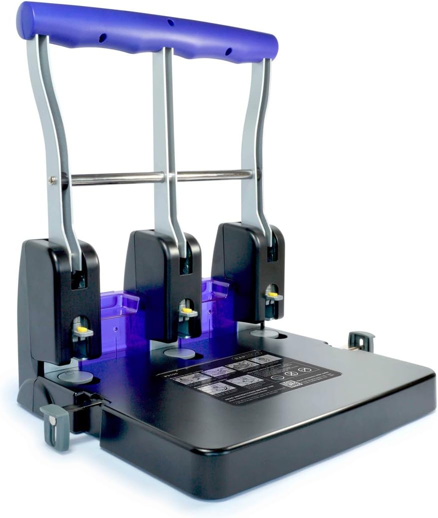 Rapesco 1272 P3100 High-Capacity 3-Hole Punch, 100 Sheet Capacity, Black and Purple