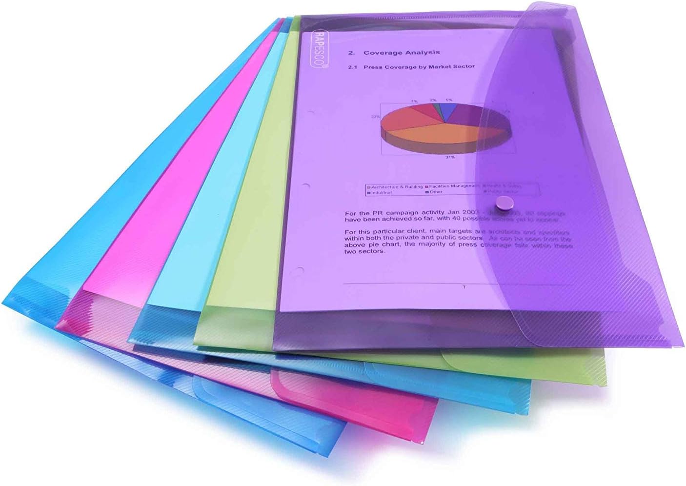 Rapesco 0688 Popper Wallets, A4+ / Foolscap, Assorted Transparent Colours, Pack of 5