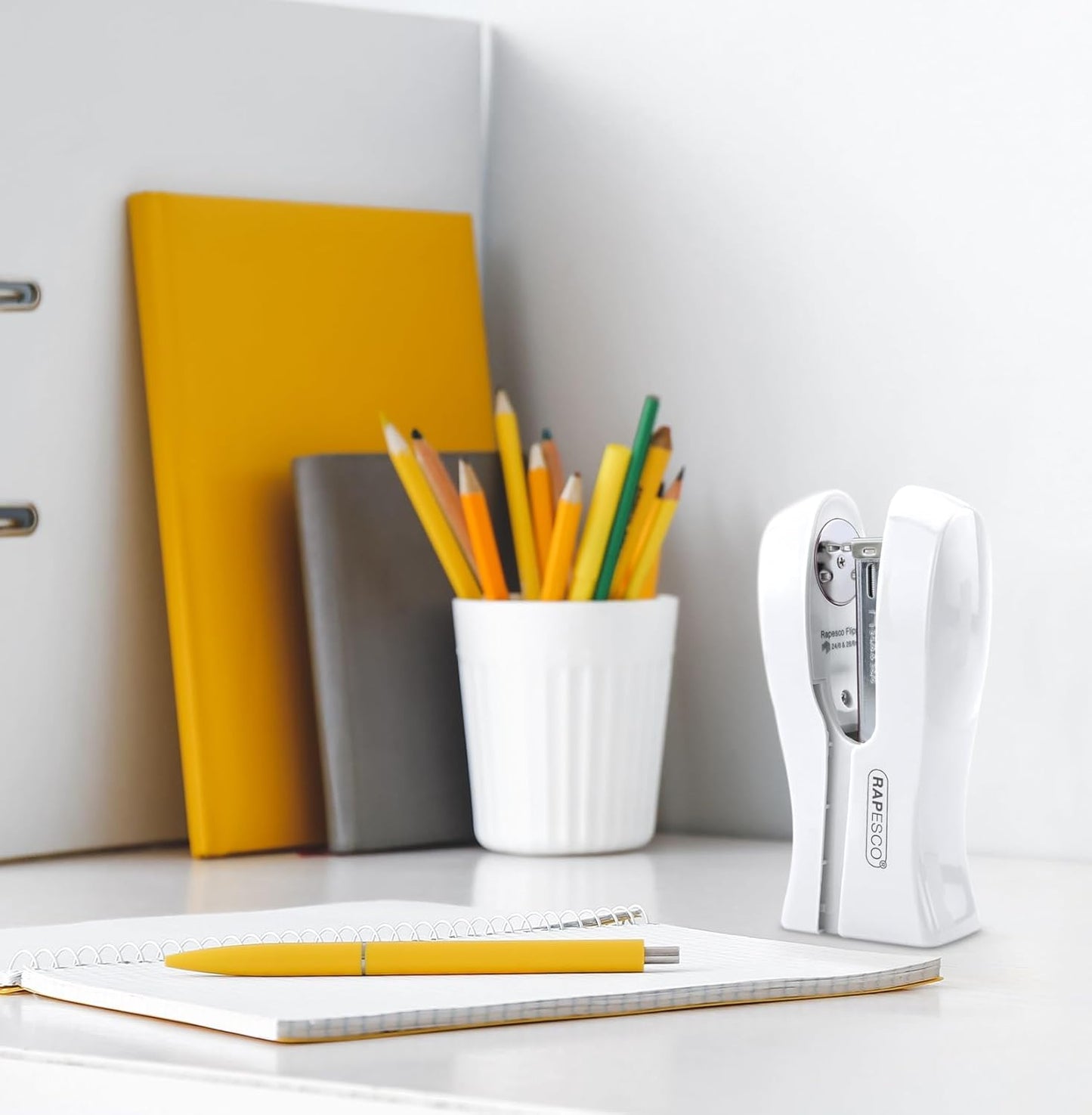 Rapesco 1319 Stand Up/Space-Saving Stapler, 20 Sheet Capacity, White