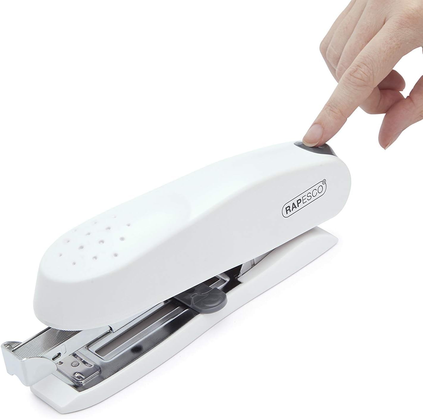 Rapesco 1390 ECO Spinna Front Loading Stapler, 50 Sheet Capacity, Soft White