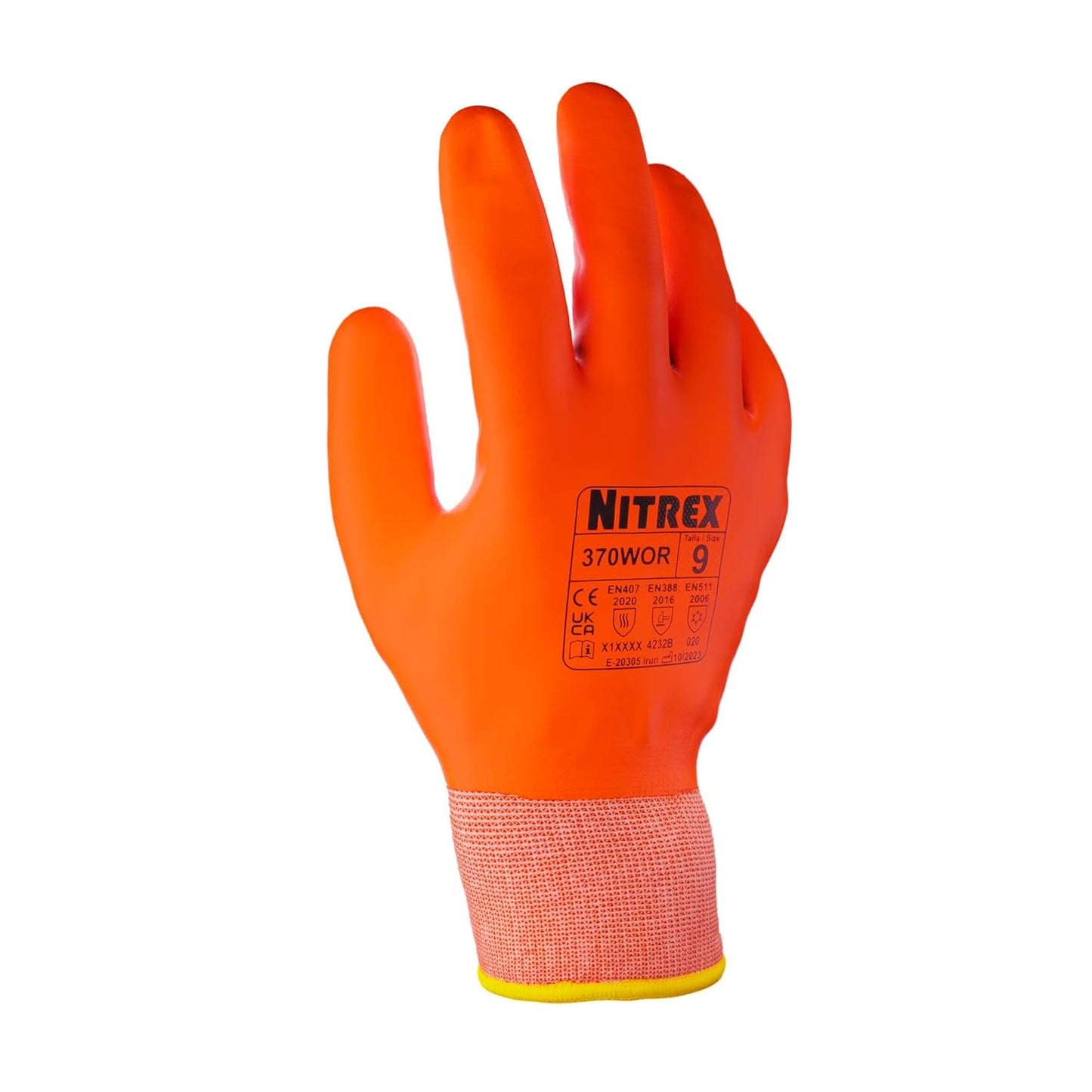 NITREX 370WOR Thermal Work Gloves, Wet and Dry Grip, High Visibility, Maximum Abrasion Resistance, Cut Protection Level B, Orange, Size 11