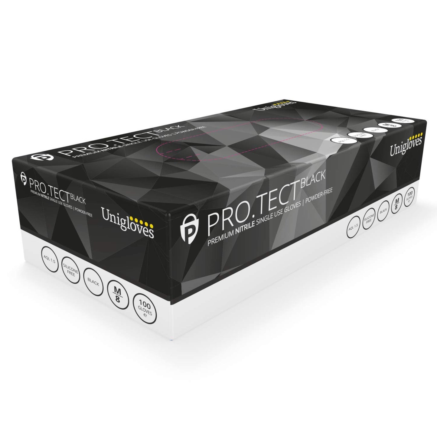 Unigloves PRO.TECT Black GA0044 Nitrile Single Use - Multipurpose, Powder Free Disposable Gloves, Box of 100 Gloves, Black, Large