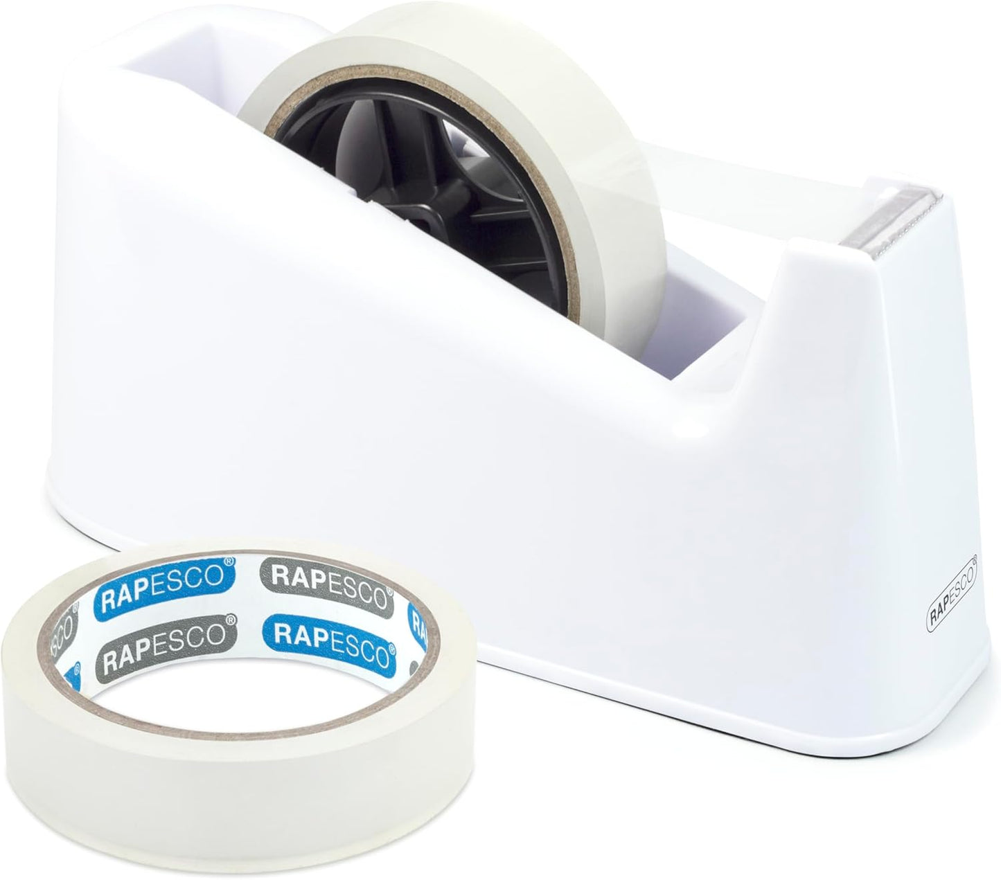 Rapesco 1486 500 Heavy Duty Tape Dispenser with 2 Tape Rolls, White