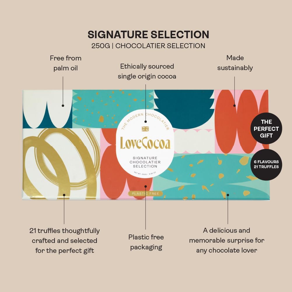 Love Cocoa Signature Chocolate Box - Luxury Gift Box of 21 Chocolates, 11 Assorted Flavours, 250g - Perfect For Birthdays, Anniversaries, Christmas, Easter & Gifts