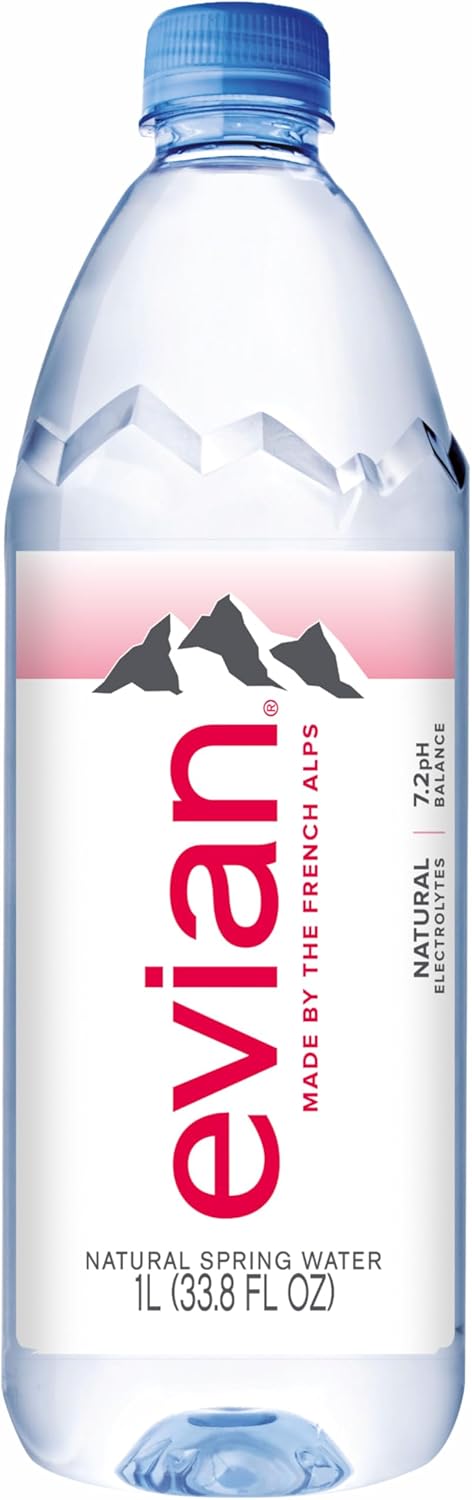 Evian Natural Spring Water, 1.0 Litre, 1000ml, 6-Count