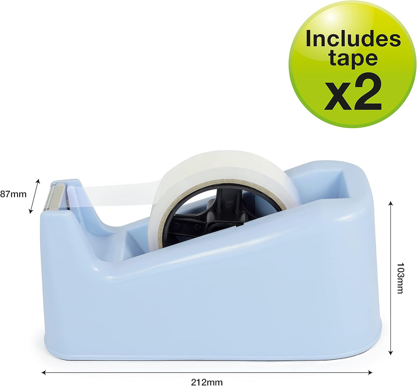 Rapesco 1488 500 Heavy Duty Tape Dispenser with 2 Tape Rolls, Powder Blue
