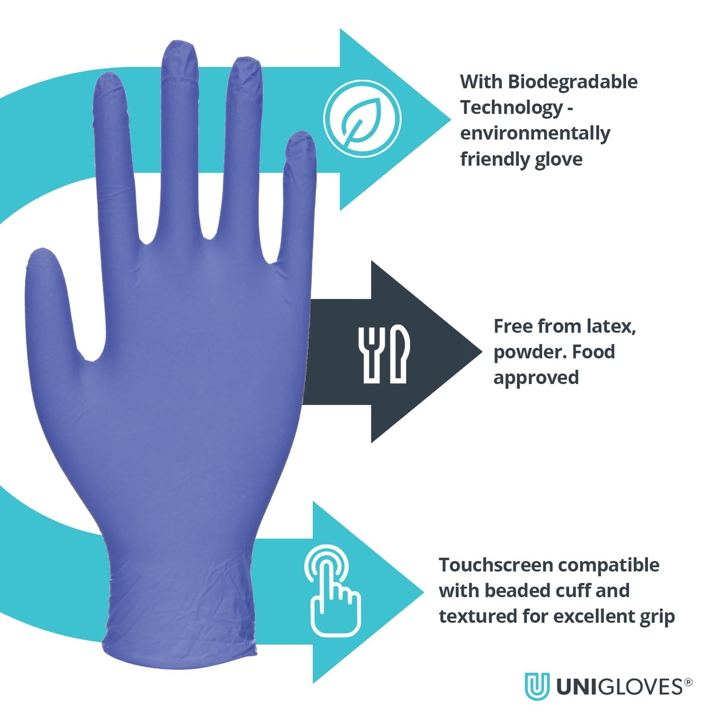 Unigloves BioTouch Nitrile Disposable Gloves - Biodegradable, Multipurpose, Medical Grade Examination Gloves - Box of 100 Gloves, Blue, Extra Small (GM0081)