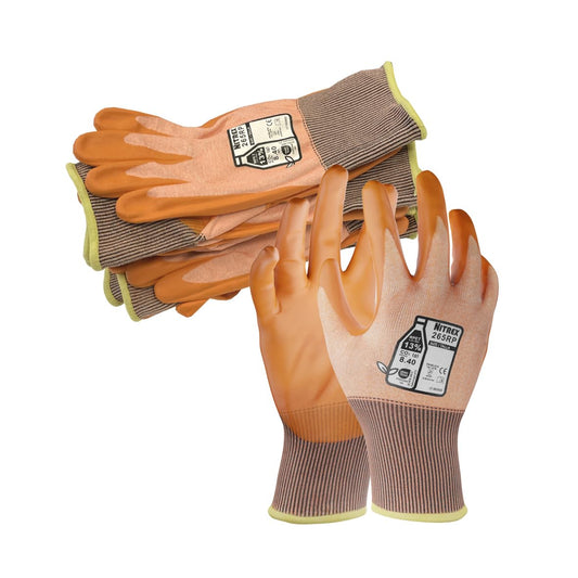 NITREX 265RP Cut Resistant Work and Safety Gloves - 5 Pairs - General Handling Gloves - Foam Nitrile Palm Coated – Oils and Grease Resistant – Mechanical and Industrial Protection - Size 8