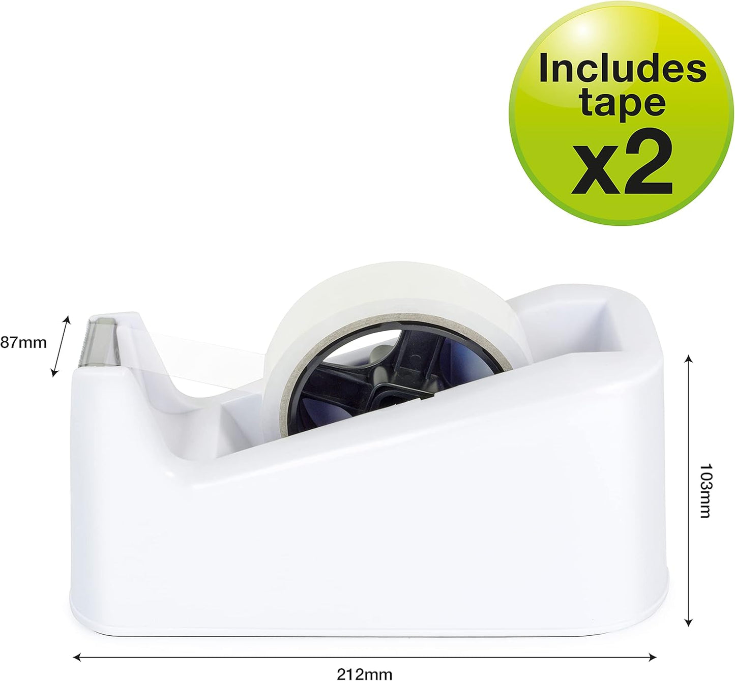 Rapesco 1486 500 Heavy Duty Tape Dispenser with 2 Tape Rolls, White