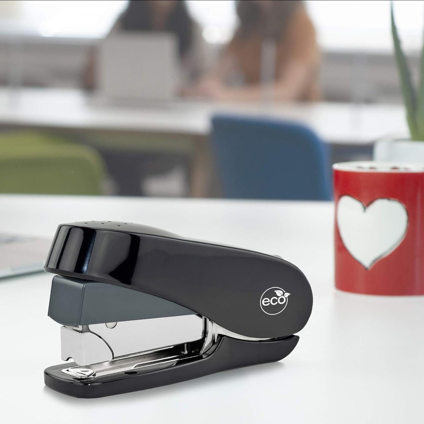 Rapesco 1633 Germ-Savvy Antibacterial, ECO Luna Less Effort Stapler & ECO X5-40ps Less Effort Hole Punch Set, Dark Grey