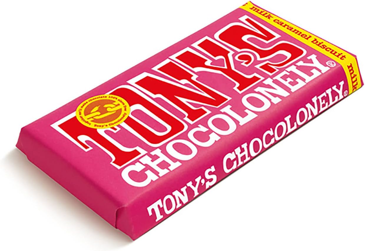 Tony's Chocolonely Milk Caramel Biscuit Chocolate Bar - 180g, Milk Chocolate, Gift, Vegetarian - Belgian Fairtrade Chocolate