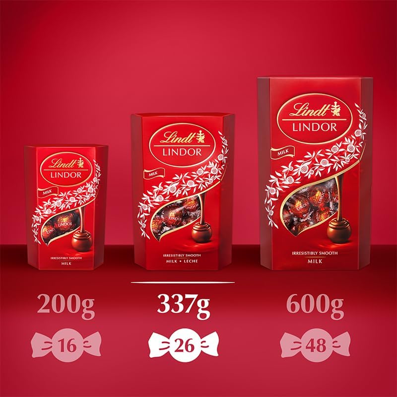 Lindt Lindor Milk Chocolate Truffles Box Large - Approx 26 balls, 337g - Chocolate Truffles with a Smooth Melting Filling - Gift Present or Sharing Box - Valentine's Day, Birthday, Congratulations