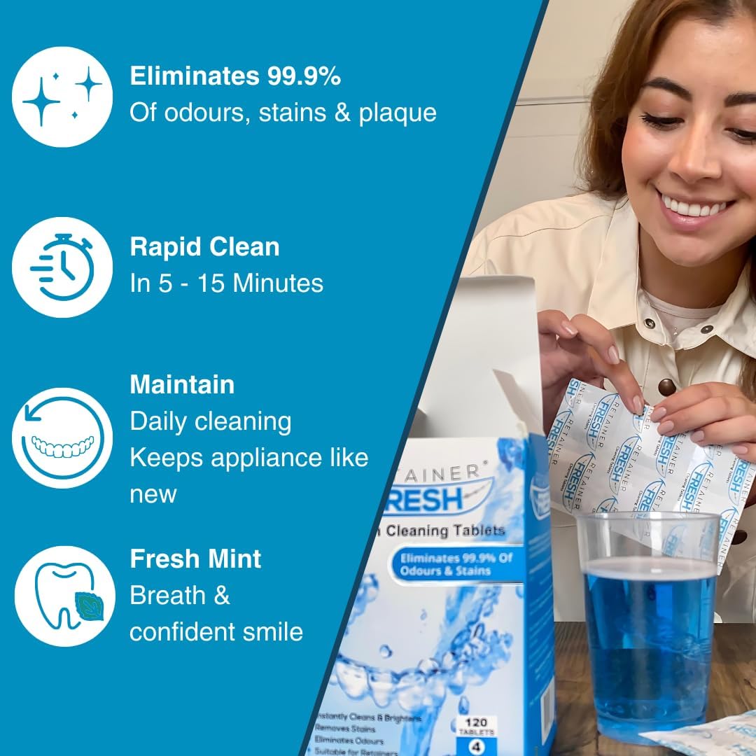 Retainer Cleaner Tablets - 36 Tablets 1 Month Retainer Fresh - Retainer Cleaning Tablets, Mouth Guard Cleaner, Denture Cleaner, Aligner Cleaner, Brite Retainer Tablets