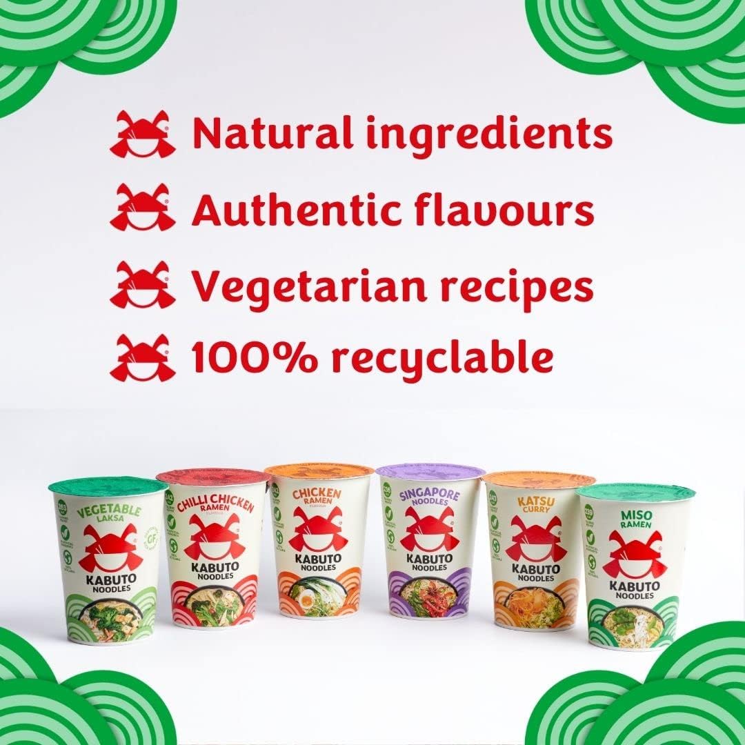 Kabuto Noodles | Chicken Ramen Flavour Instant Noodles | Pack of 6 x 65g Instant Pots