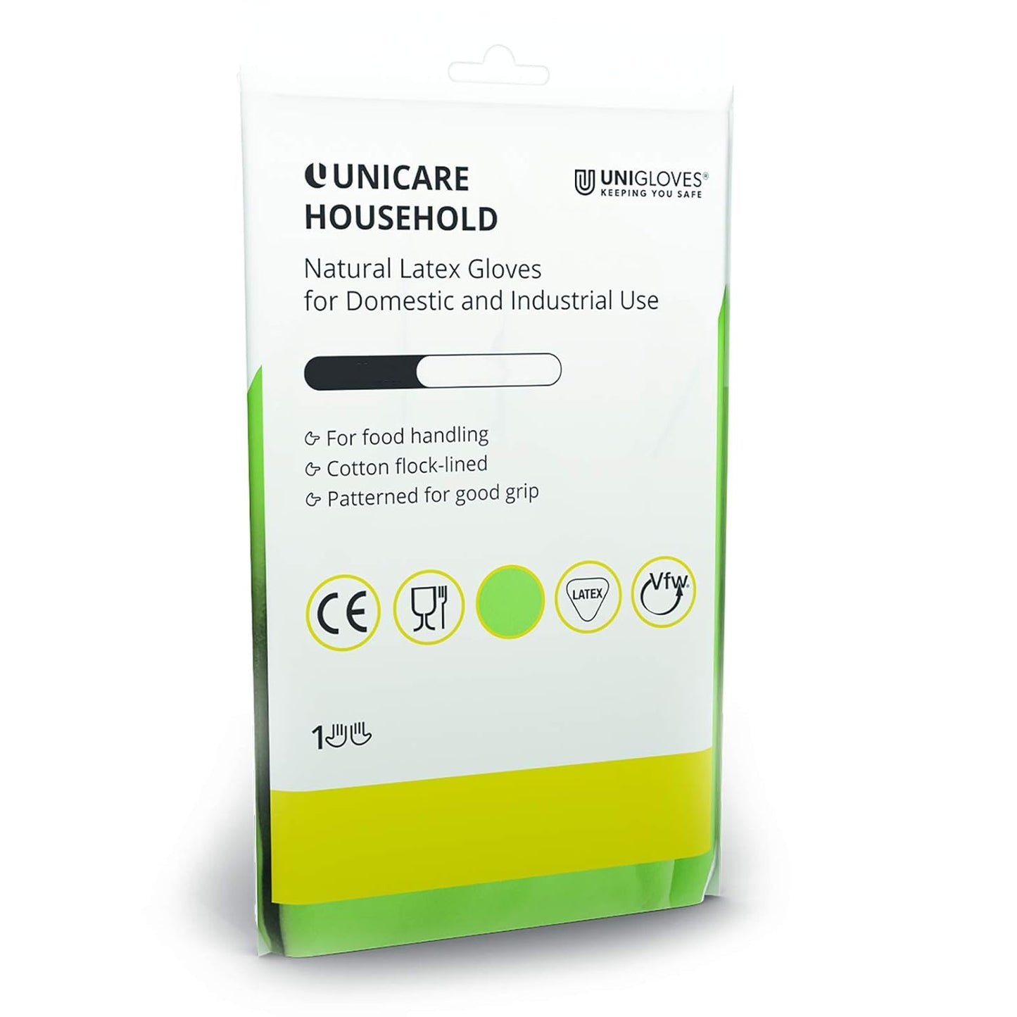 Unigloves Unicare Household Power-Free Reusable Household Latex Gloves, 1 Pair, Green, Extra Large (UCHG3005G)