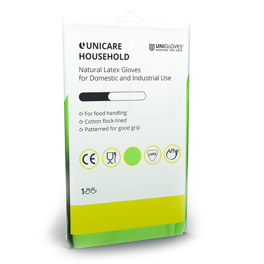 Unigloves Unicare Household Power-Free Reusable Household Latex Gloves, 1 Pair, Green, Extra Large (UCHG3005G)