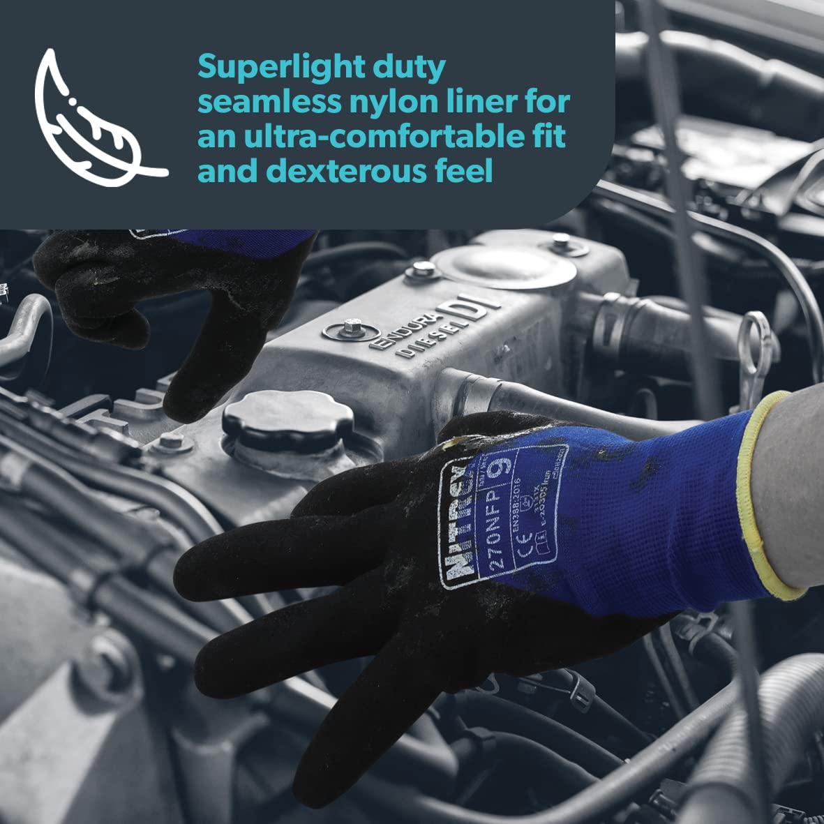 Nitrex 270NFP Work and Safety Gloves, Bag of 10 Pairs, Size 6 - Nylon General Handling Gloves with 3/4 Sandy Nitrile Coating