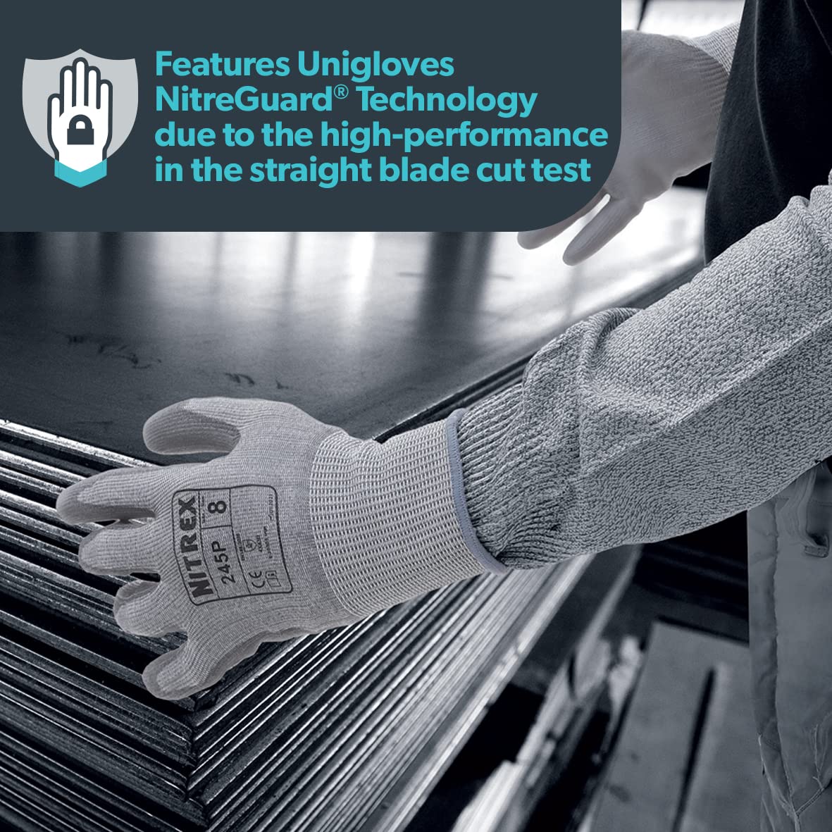 Nitrex 245P Work and Safety Gloves, Bag of 10 Pairs, Size 7 - D Rated Cut Resistant Gloves with PU Palm Coating