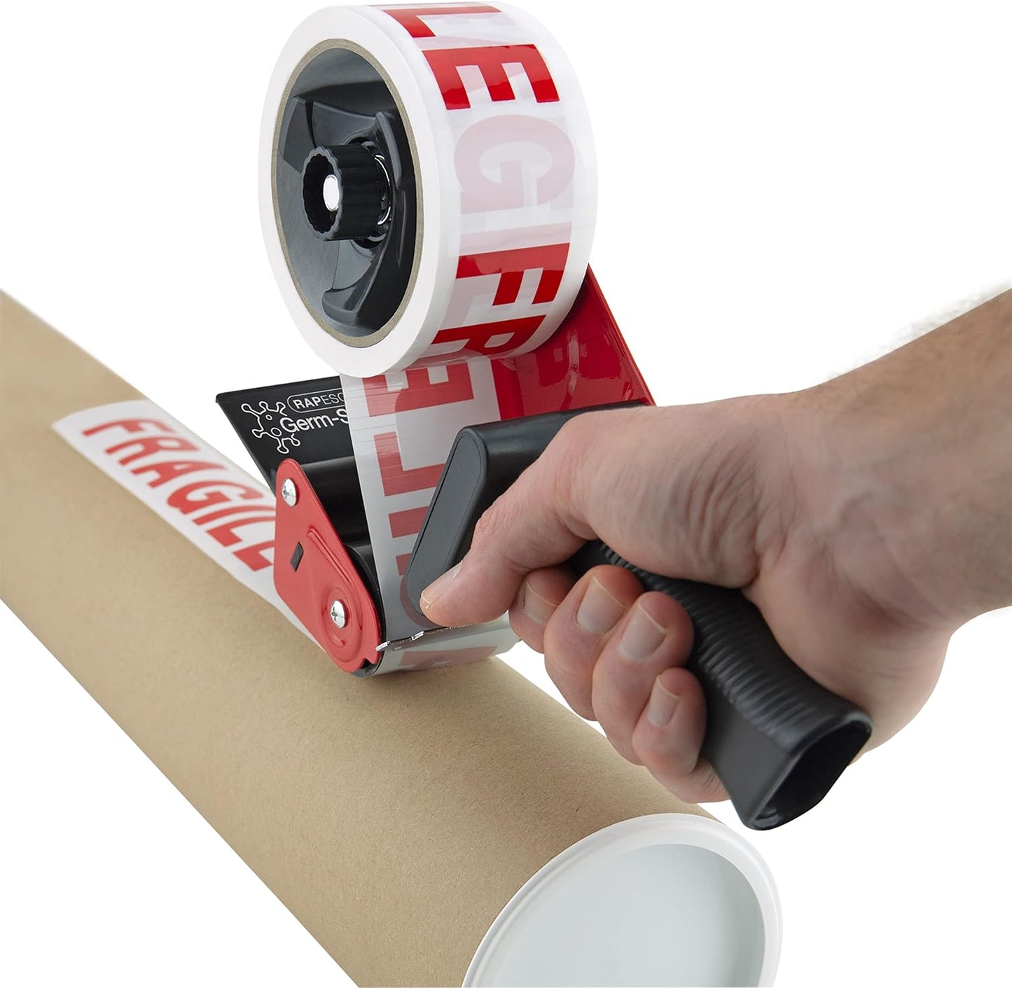 Rapesco 1682 Germ-Savvy Antibacterial 960 Packing Tape Dispenser with 5 ‘Fragile’ Packing Tapes
