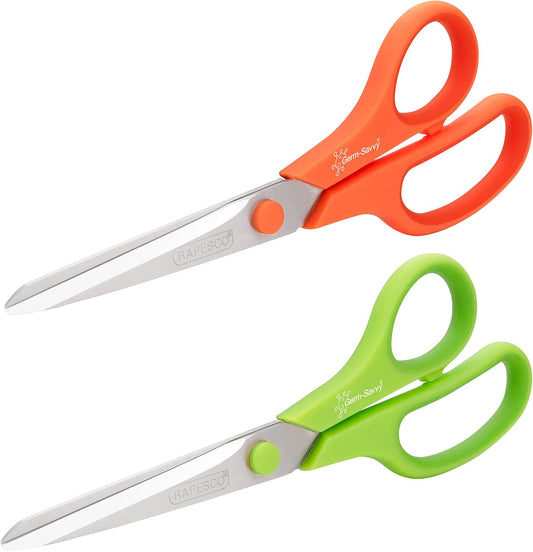 Rapesco 1666 Germ-Savvy Antibacterial, 21 cm Titanium Blade Soft Grip Handle Scissors, Assorted Colours, Pack of 2
