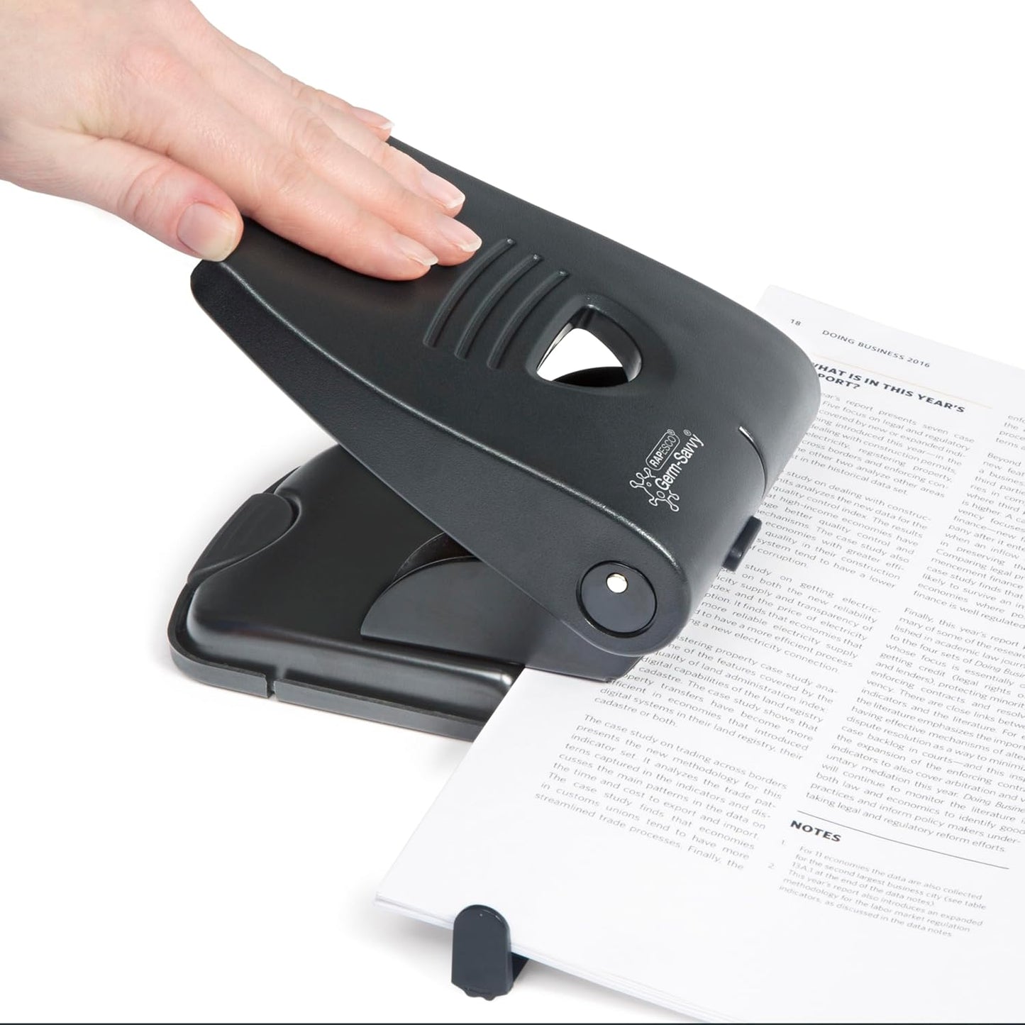 Rapesco PF835PB2 Germ-Savvy Antibacterial, Heavy Duty 835-P 2-Hole Punch, 40 Sheet Capacity, Black