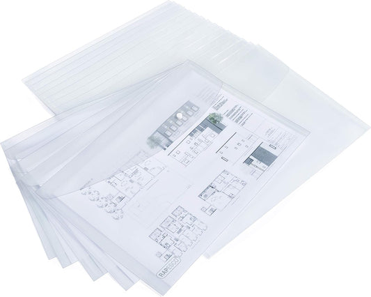 Rapesco 1589 Popper Wallets, A3, Clear Transparent, Pack of 20