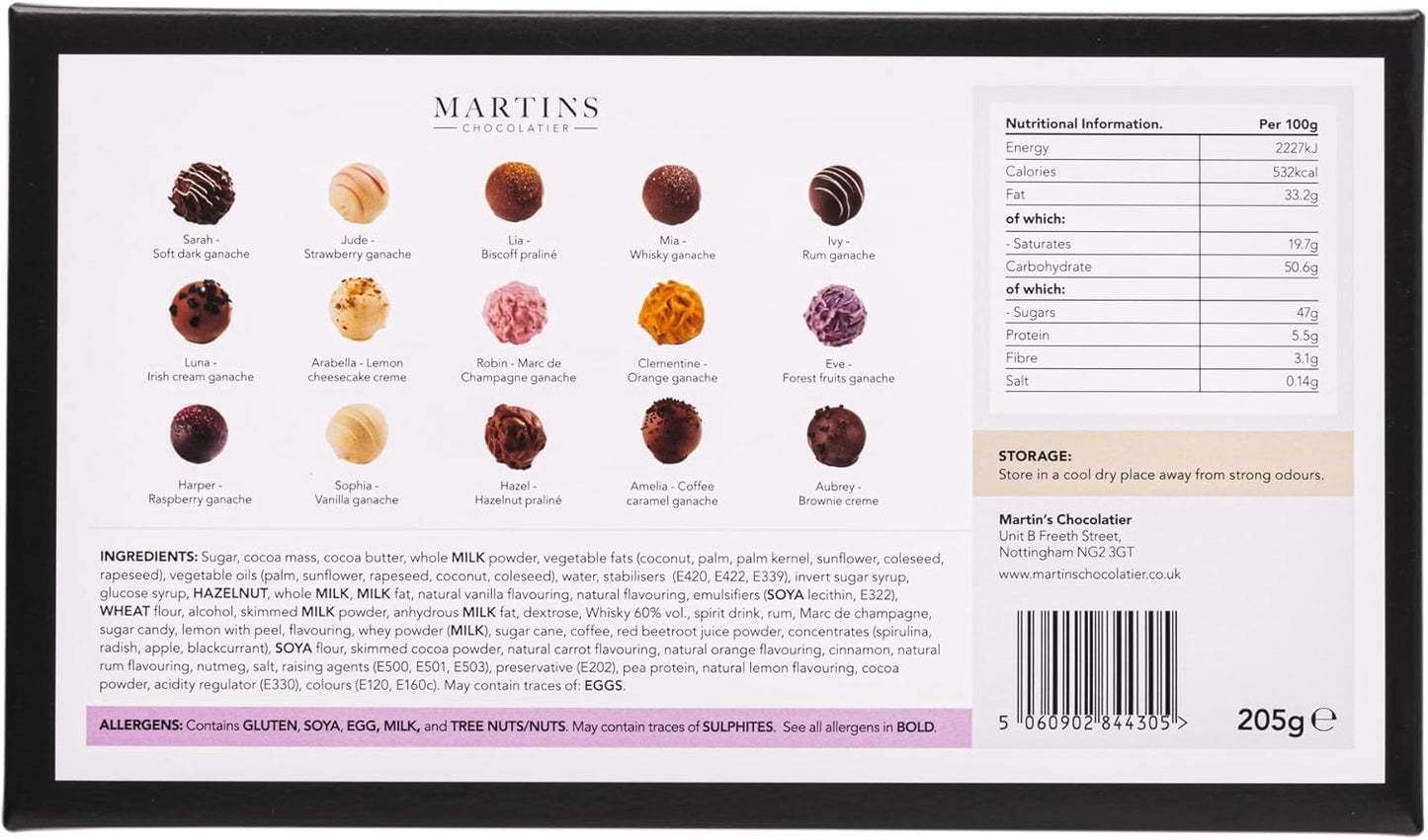 Martin’s Chocolatier Velvety Chocolate Truffle Collection | 15 Luxury Chocolates Gift Box | Milk, White, Dark Belgian Chocolate Assortment for Christmas, Birthdays, Anniversary & Celebrations (205g)