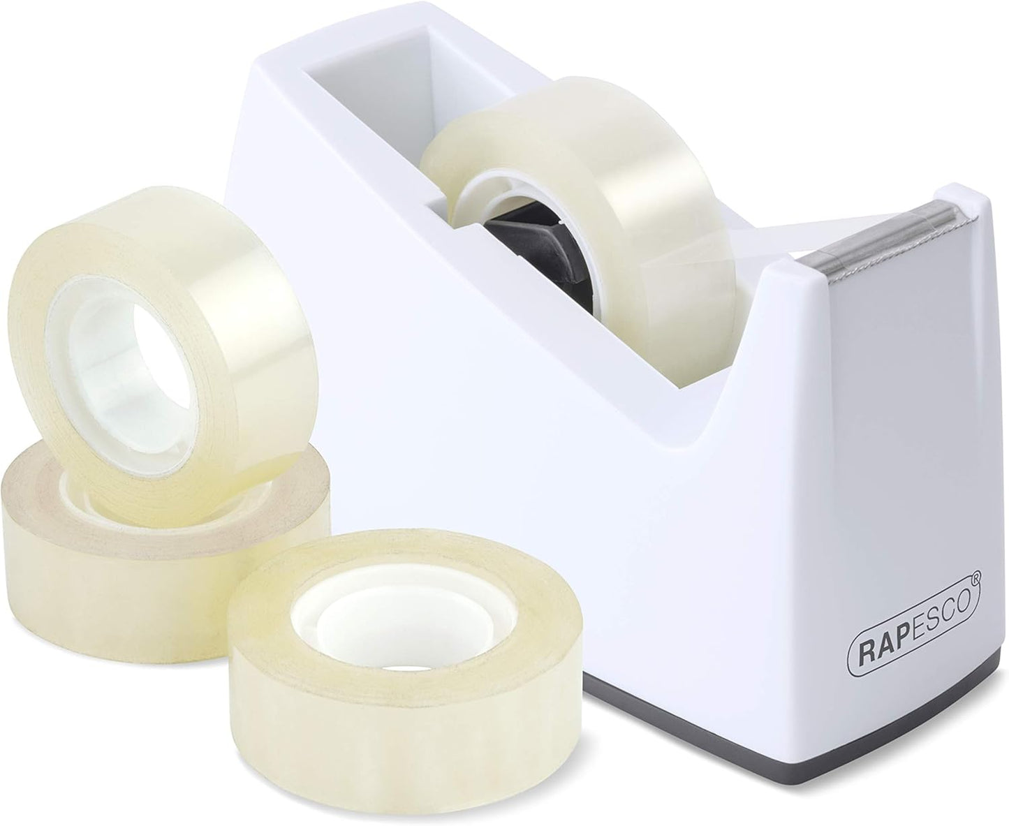 Rapesco 1620 300 Tape Dispenser and 4 Tape Rolls, White