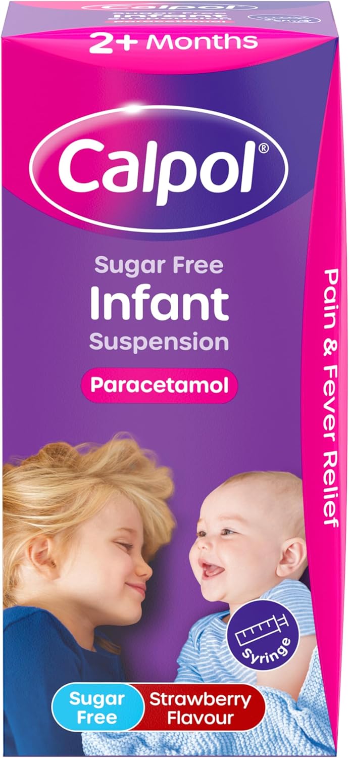 Calpol Sugar-Free Infant Suspension Paracetamol (1 x 100ml), Strawberry Flavour Calpol Infant with Paracetamol for Fever & Pain Relief, Suitable for 2+ Months Babies & Kids
