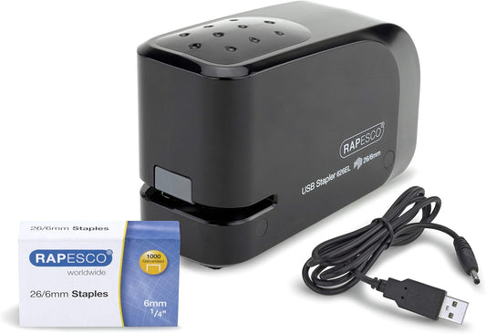 Rapesco 1454 626EL Automatic USB/Battery Stapler with 1000 26/6mm Staples, 15 Sheet Capacity, Black